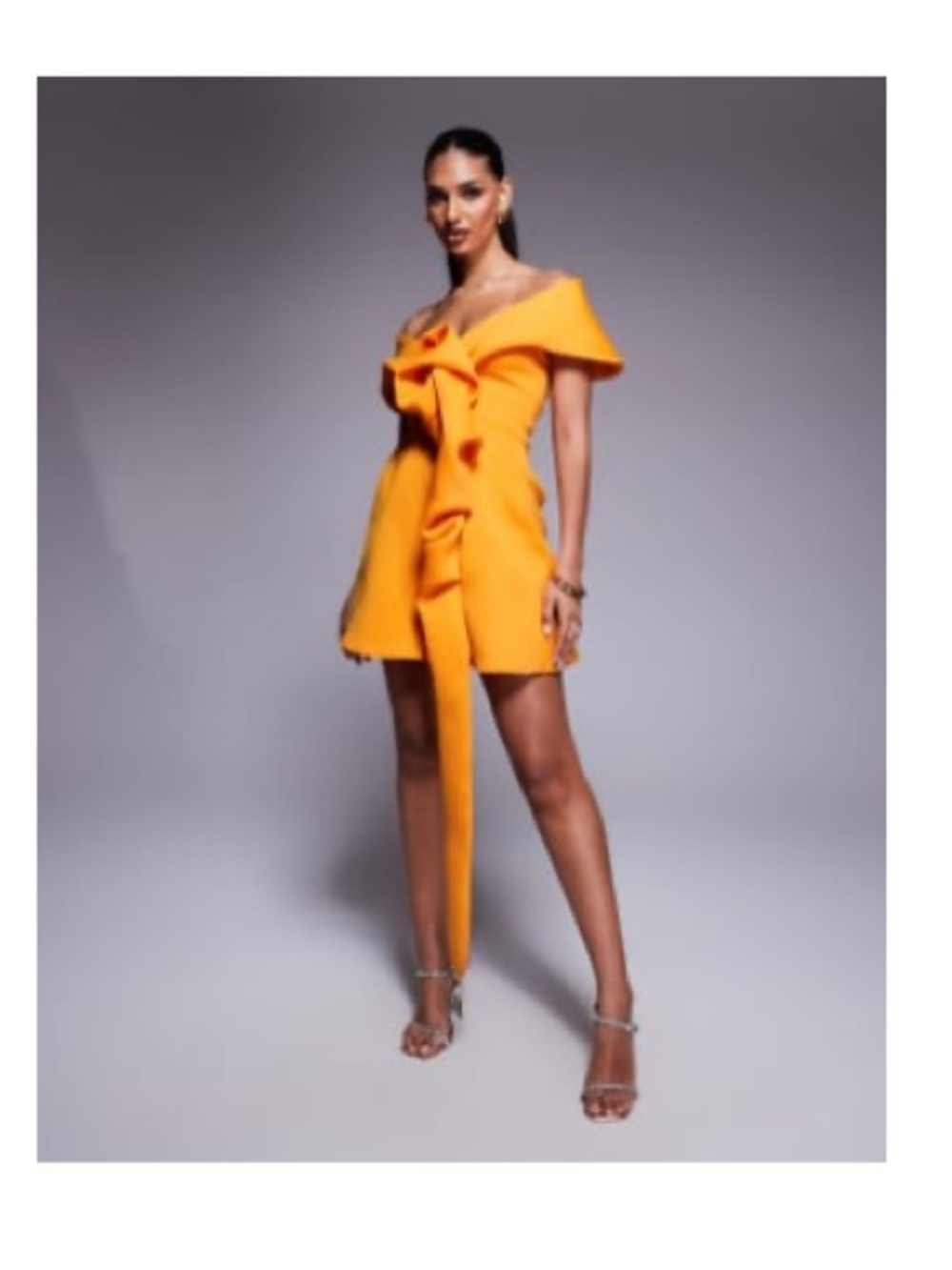 Off-Shoulder Yellow Bow-Front Mini Dress